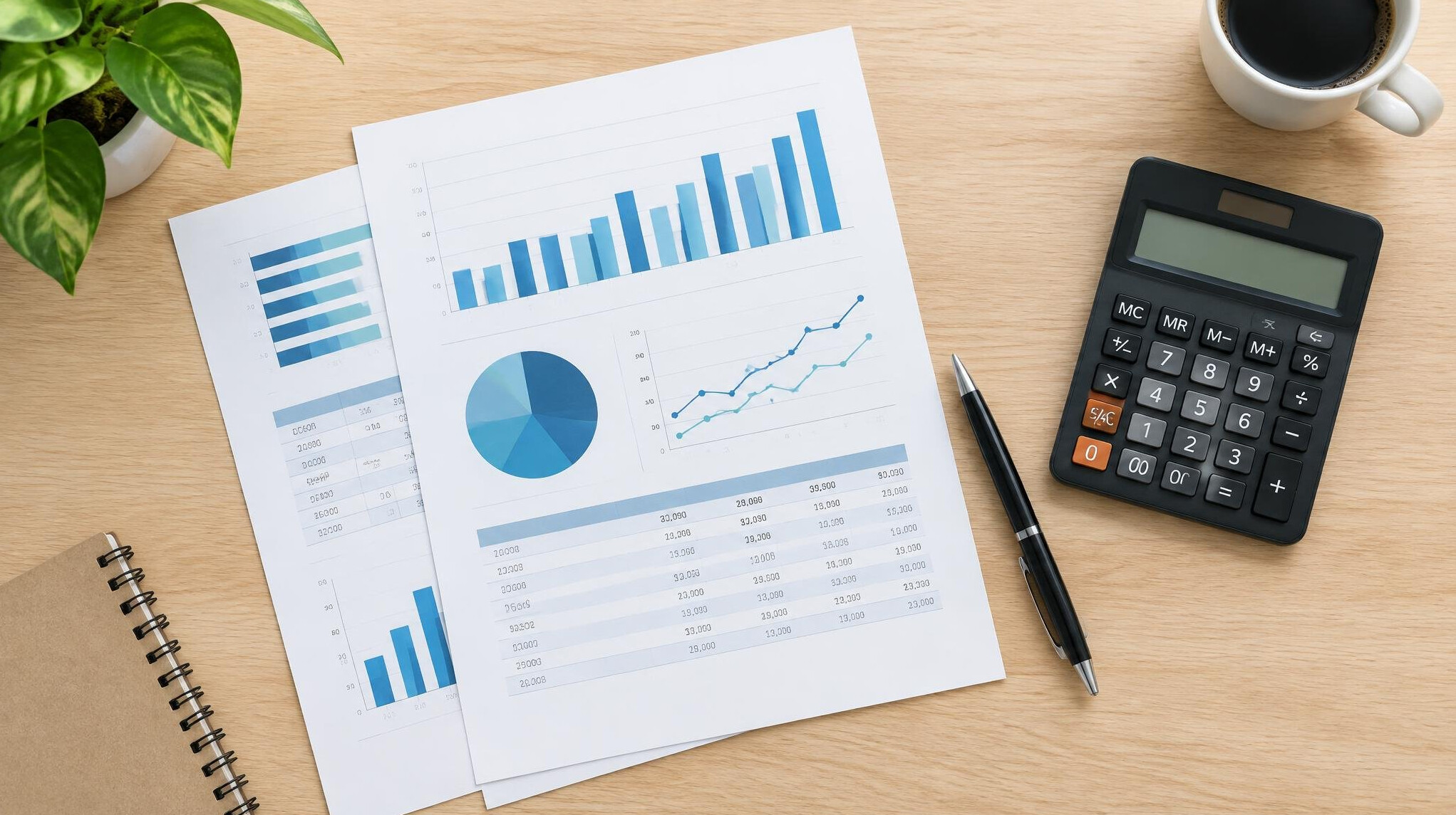 Financial documents and calculator on a desk